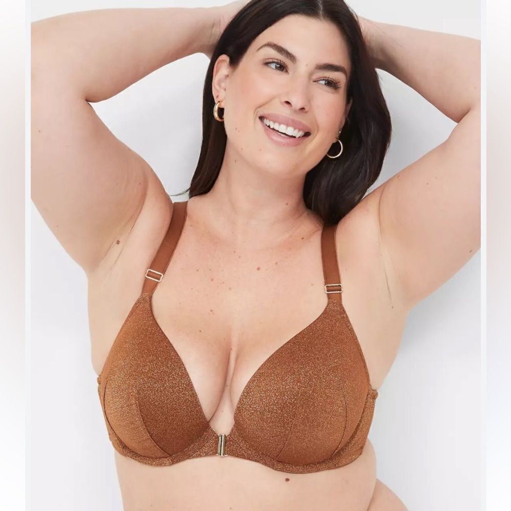 🔥 Take 50% OFF- Cacique Smooth Boost Plunge Front Elegant Brown Bra, Size-46DD